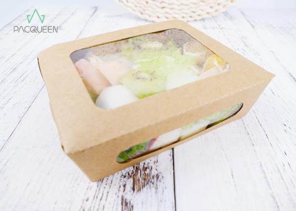 Deli / Street Food Kraft Paper Take Out Boxes , Windowed Disposable Salad Boxes