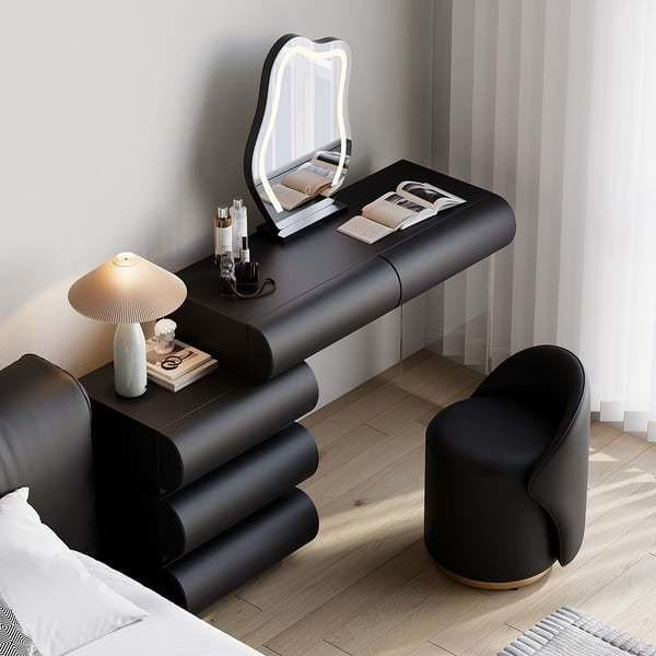 Wooden Floating Vanity Makeup Table Dresser With Led Mirror Bedroom