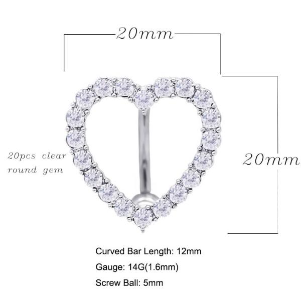 Silver Belly Button Ring Shiny Zircons Love Heart Navel Jewelry Piercing