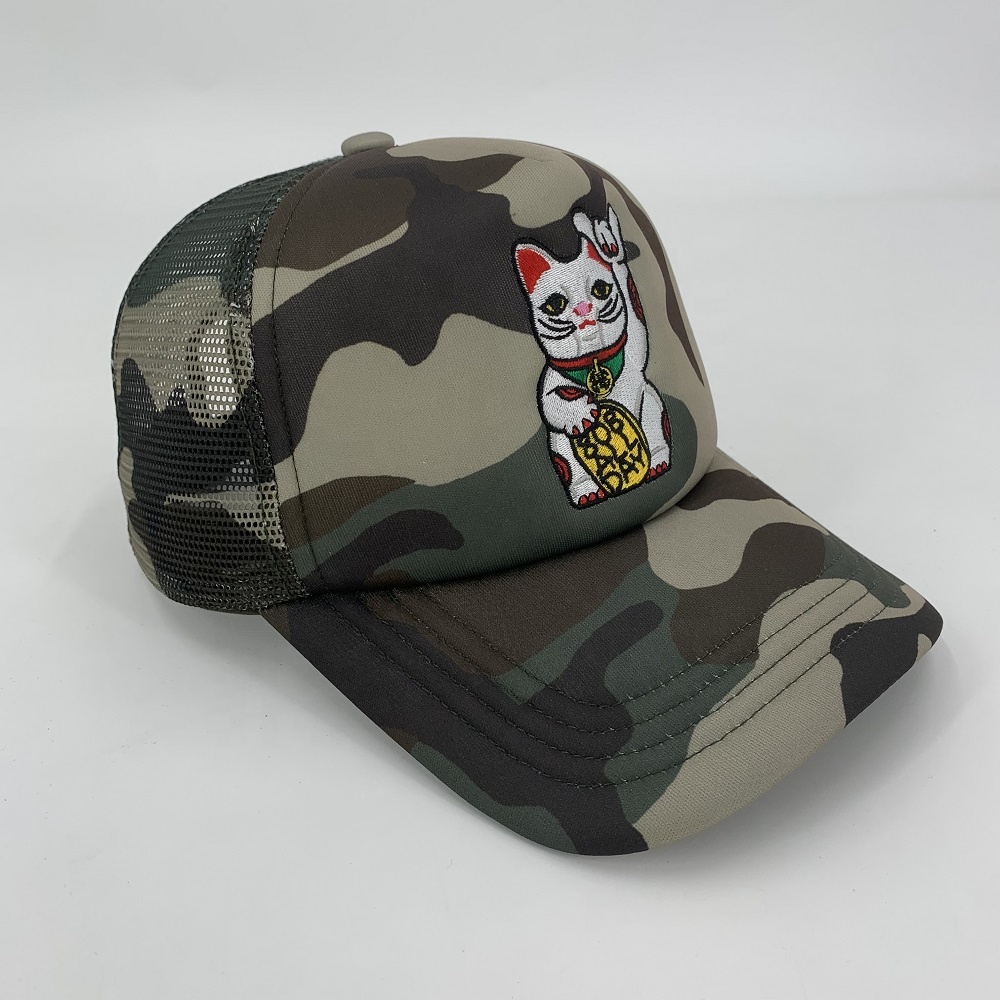 Outdoor Camo Trucker Hat Embroidered Camouflage Trucker Hat 5 Panel