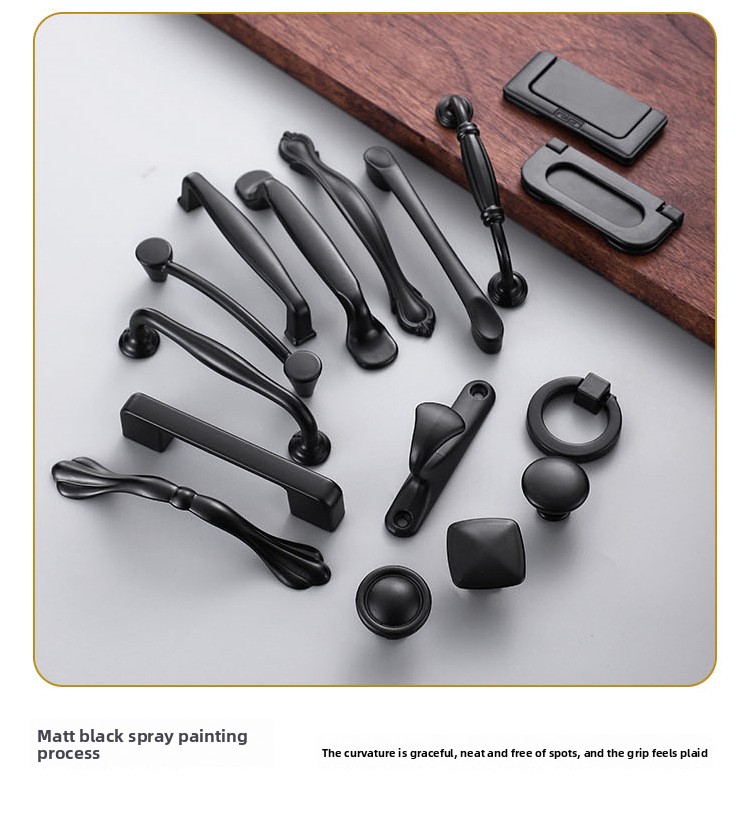 Solid Black Modern European Stainless Steel Alloy Solid Handle for Cabinet Shoe Door Surface Mounting Furniture Hardware