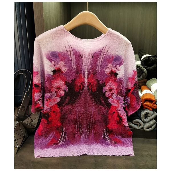 Niche Design Sense Heavy Industry Summer Women's New Neck Bat Sleeve T-shirt Ink Printed Jersey Short Casual Bat Wing Sleeves