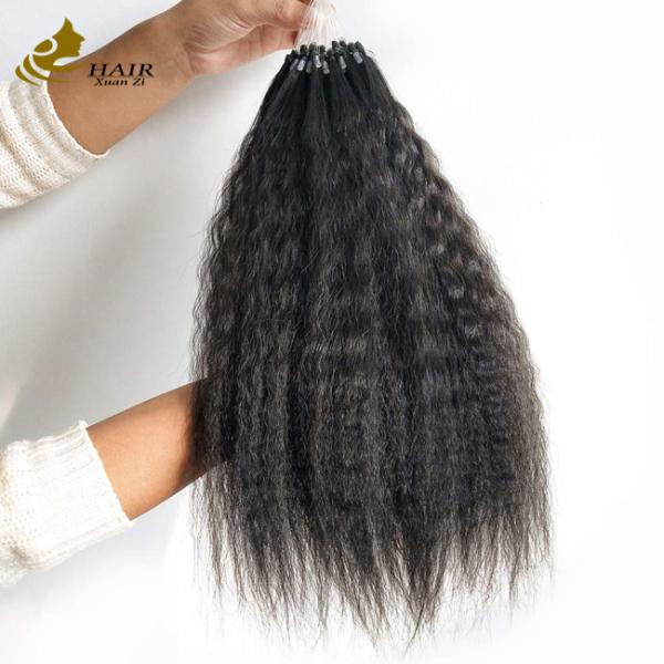 Kinky Straight Prebonded Hair Extensions Nano Virgin Human Hair Extensions Natural Black 18inch