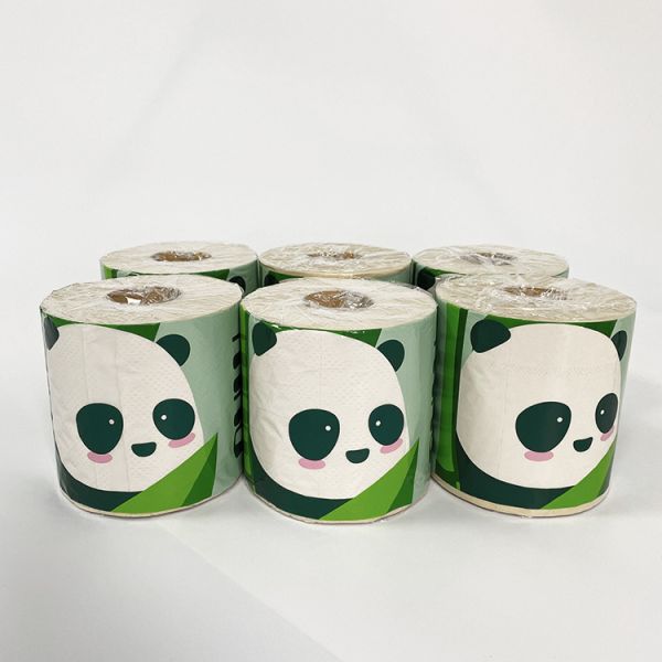 Customized Logo 3-Layer Soft Bamboo Premium Toilet Paper Environmentally Friendly Commercial Roll 2-Layer Panda Pattern Plain