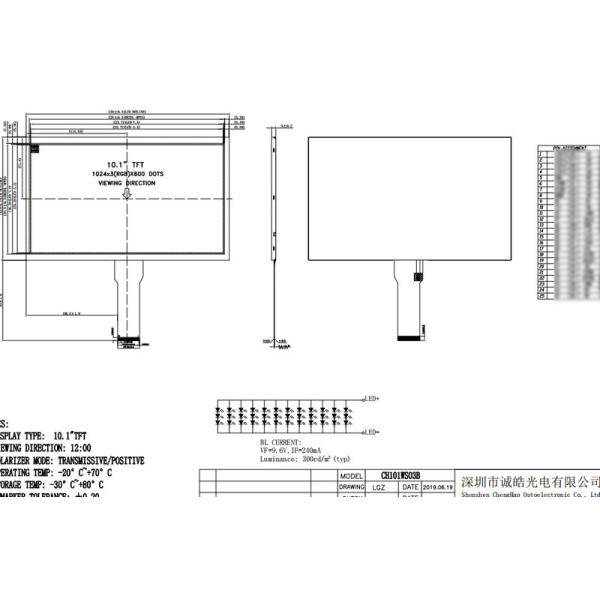 10,1 разрешение высоты жидкокристаллического дисплея 1024x600 транзистора тонкого фильма дюйма