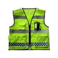 Fermeture à fermeture à glissière gilet réfléchissant vert en maille polyester avec plusieurs poches