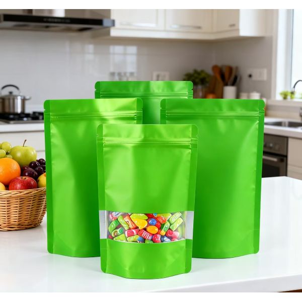 Custom Logo Printed Aluminum-Plated Zipper Mylar Pouch Stand-Up Window and Zipper Resealable and Smell Proof for Sugar Storage