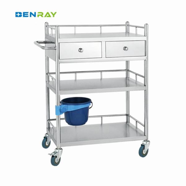 Trolley de instrumentos médicos de acero inoxidable de 3 capas para hospitales