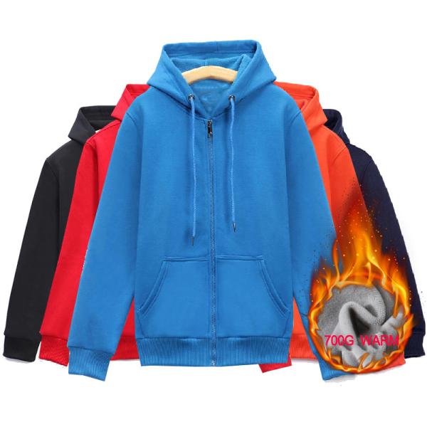 Full Zip Hooded Sweatshirt Unisex 700G Warm Winter Hoodies Solid Color Design