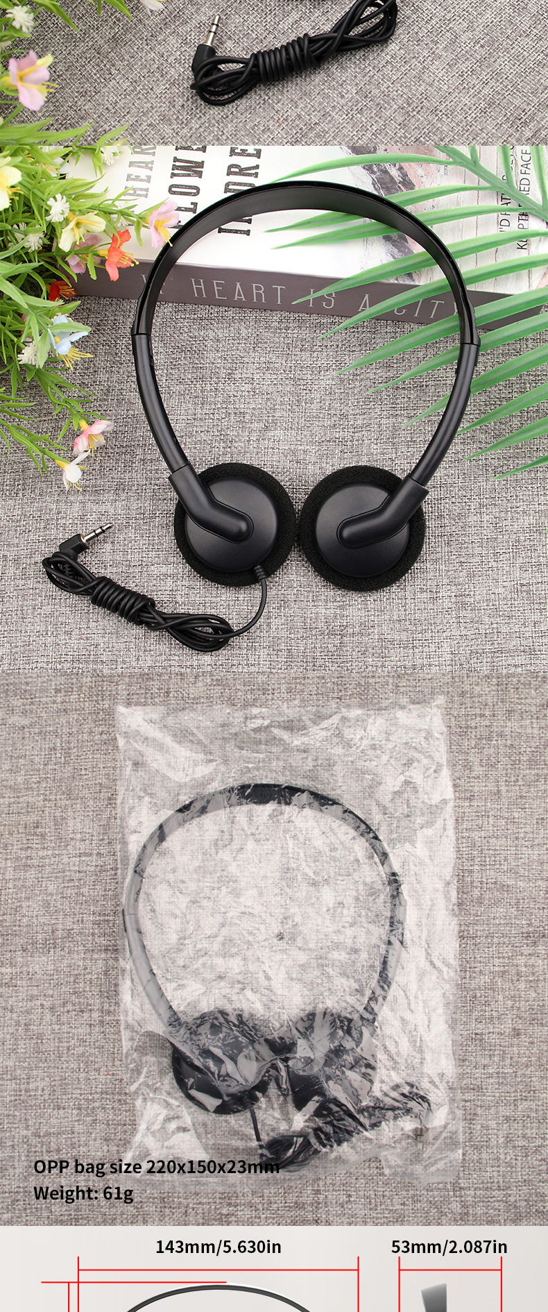 JTY-0121 Wired Head Mounted Headphones 3.5mm/Type-C Plug Lightweight Headphones Comfortable Earcups Stereo Audio Headphones Suitable for Aviation/Train/Classroom/Office/Museum OEM/ODM Customization