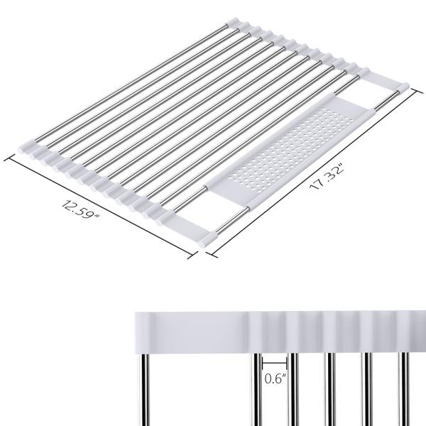 Foldable Dish Sink Drying Rack FDA Grade Soft Silicon Dish Drainer Stainless Steel