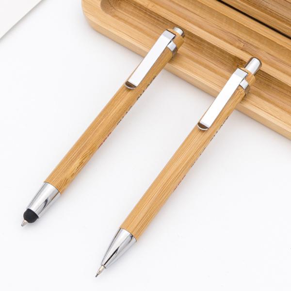 Escola de bambú de madera lápiz de prensa automática Eco amigable lápiz con clip de acero