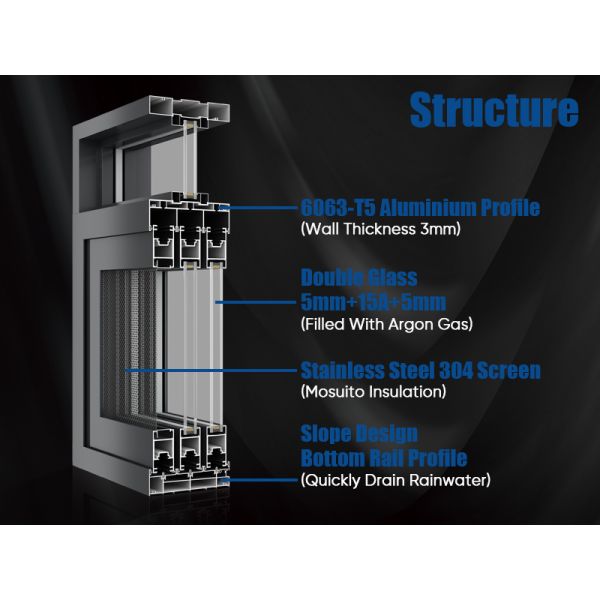 Thermal Break Design Aluminum Horizontal Double Glazed Sliding Windows