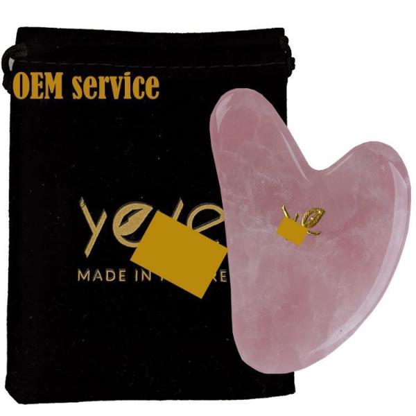 Engrave Logo Natural Pink Stone Real Rose Quartz Facial GuaSha for Facial Massage