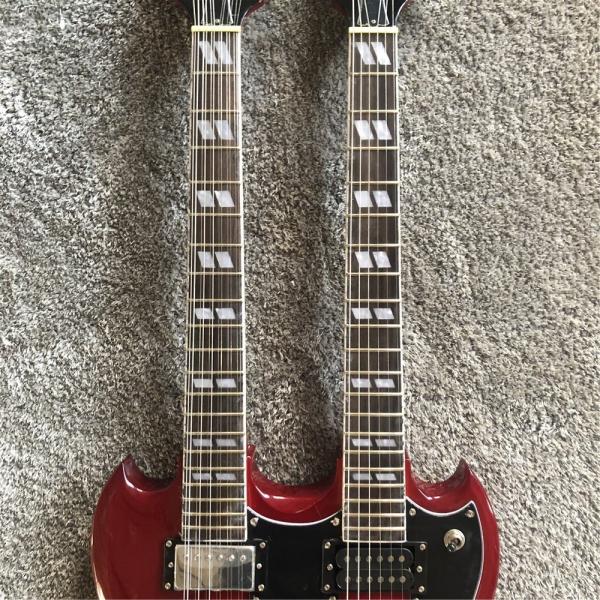 Custom high quality 12 string+6 string double head electric guitar in Wine red Red SG guitar Gold hardware