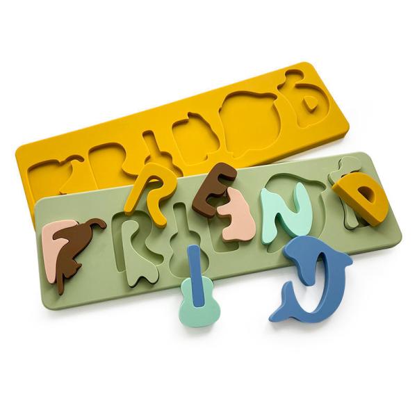Tablero de rompecabezas de silicona, juguete de rompecabezas de aprendizaje para bebés, juguete de rompecabezas de animales y letras para niños