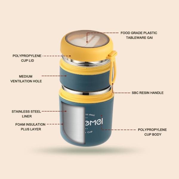 Металлическая коробка с обедом для бенто 316 из нержавеющей стали 710 мл Термос для супа с двойным слоем