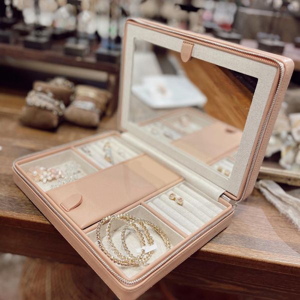 OEM Luxury Large Leather Jewelry Case With Mirror Pouch Bag Packaging Gift Display