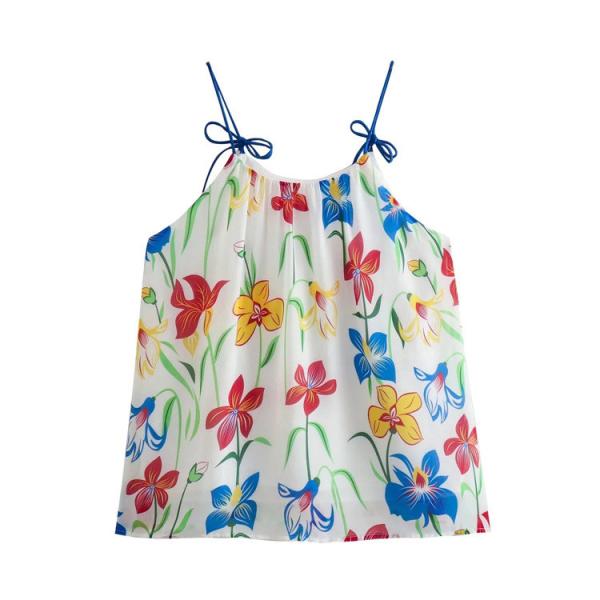 Подгонянные милые безрукавные верхние части цветут печать соболезнуют пояс