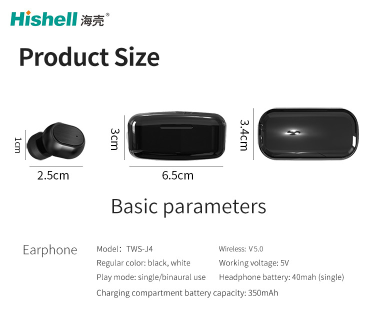 HiFi беспроводная невидимая портативная машинка Bluetooth Earbuds 5,0 40mAh J4