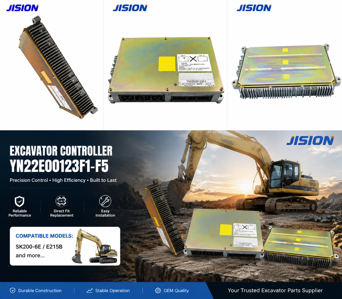 Excavator Controller YN22E00123F1 F2 F3 F4 F5 for Kobelco SK200-6E E215B Hydraulic Control Unit Computer Board