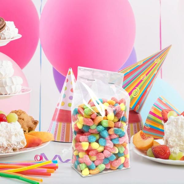 Flat Bottom Cellophane Bags, 3x2x8 Inches Gusseted Cellophane Bags With Paper Insert,100 Pieces