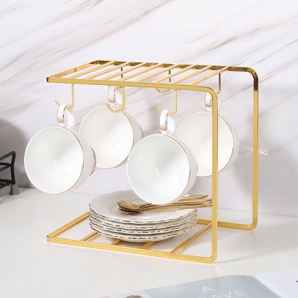 6 Hooks Carbon Steel Cup Rack Stand , L25cm Mug Racks Stands