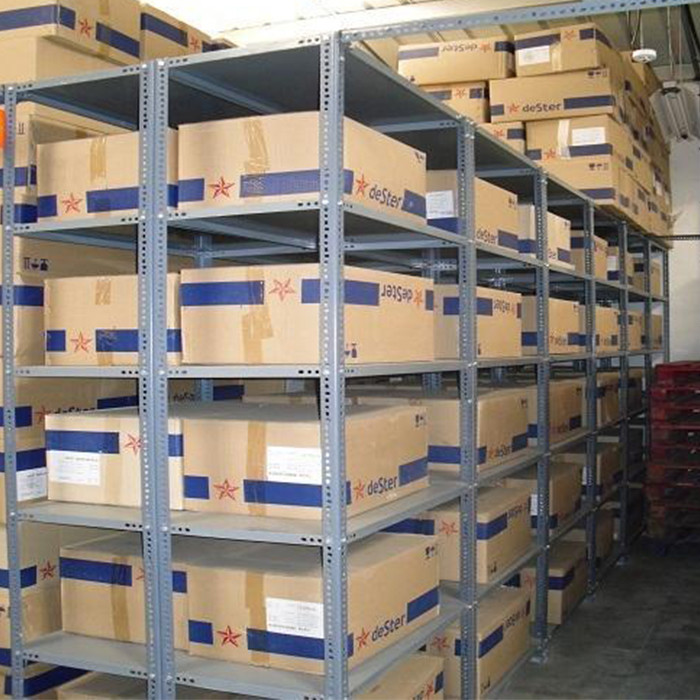 Stocked 5-layer Steel Slotted Angle Shelving Racking Systems for Light Duty Storage