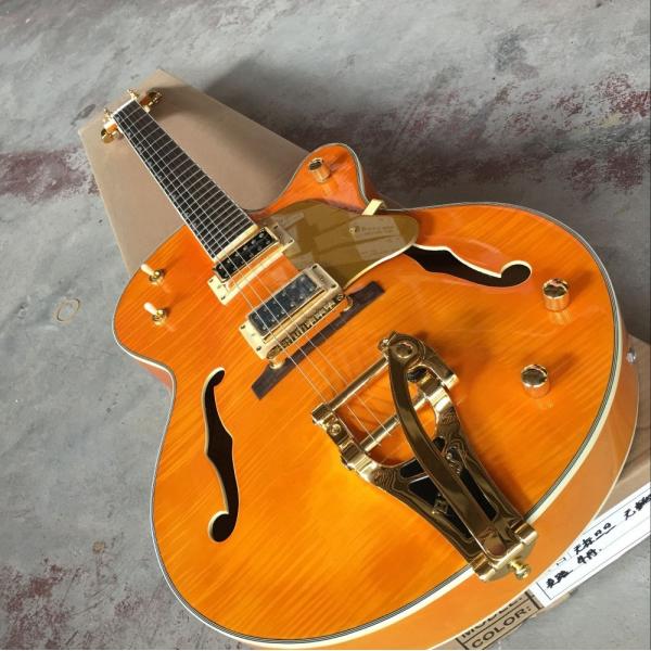 Tiger Flame jazz electric guitar.F hollow body jazz guitar. orange guitar.vibrato system.free shipping