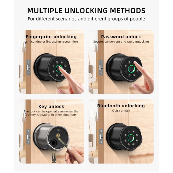 YAGU Fingerprint Password Keyless Single Latch Tuya APP Electronic Round Smart Knob Lock Replacement Ball Lock