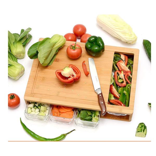 Bamboo Cutting Board Set With Scale And Storage Collapsible Endgrain Hard Wood Board Stone