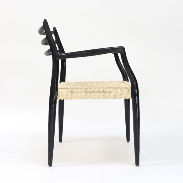 Silla de comedor moderna tejida a mano de cordón Nitrolacquer acabado de madera sólida con reposabrazos diseño moderno