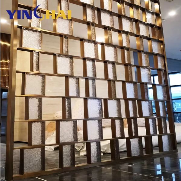 Luxury Laser Cut Metal Stainless Steel Screen Partition Movable Partition Panel Design Commercial Item Golden Room Divider