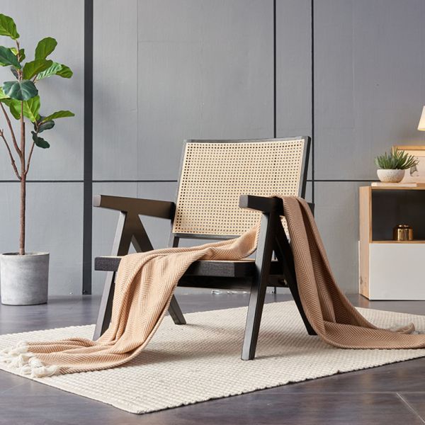 Nordic Modern Indoor Hotel Living Room Chair Wood Rattan With Armrest Leisure Sofa Lounge Chair