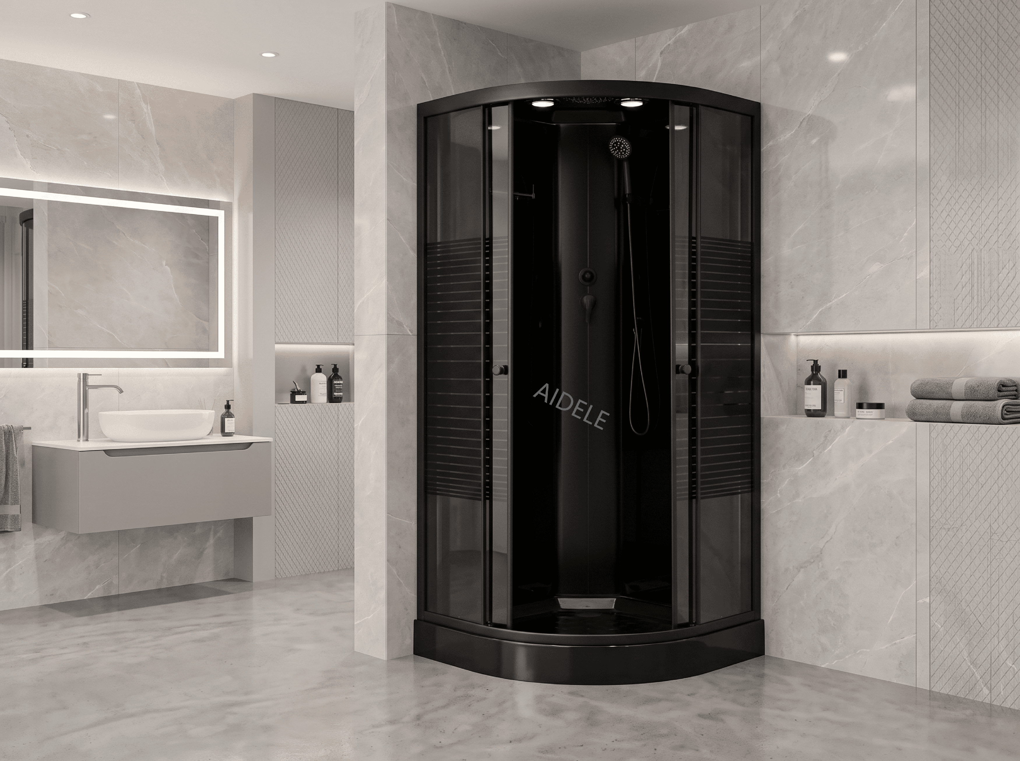 Vertical Prefabricated Bathroom Shower Cabin Box with Nylon Wheels