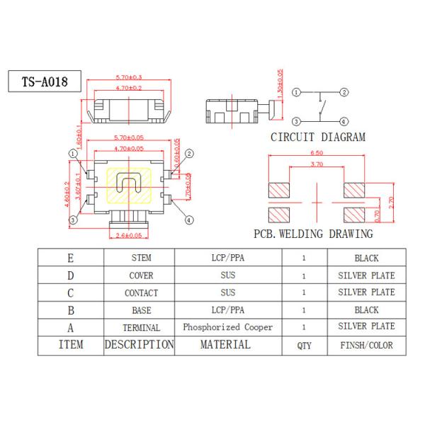 Side / Horizontal Press Right Angle Push Button , Right Angle SMD Tact Switch