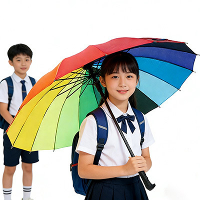 16 Ribs Large Rainbow Umbrella Auto Open 44 Inch 190T Pongee