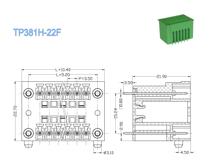 Коллектор, мыжские гнезда, 2*2P-20*2P, тангаж 3.50mm, 300V 8A, Pluggable терминальные блоки, вставляемый терминальный блок