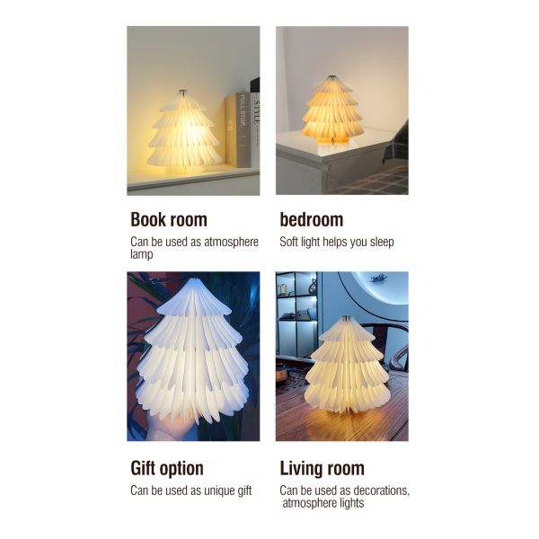 Small Rotating Wood Led Christmas Paper Lamp 700mAh Christmas Tree Shaped