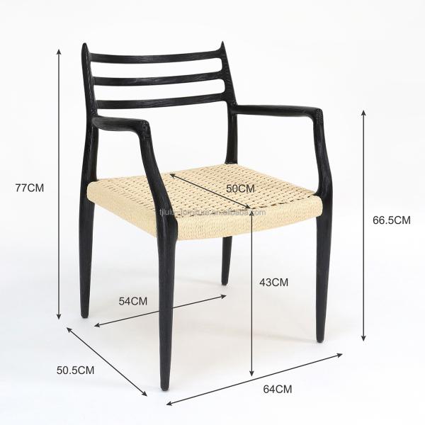 Office Building Furniture Hand-woven Cord Solid Wood Dining Chair with Nitrolacquer Finish in Nordic Style