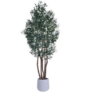Artificial Olive Tree with Real Wood Trunk, 180cm Tall UV Resisted Faux Potted