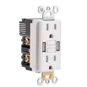 15A 125V GFCI Electrical Outlet Self-Test Dual USB Charging Ports Residential
