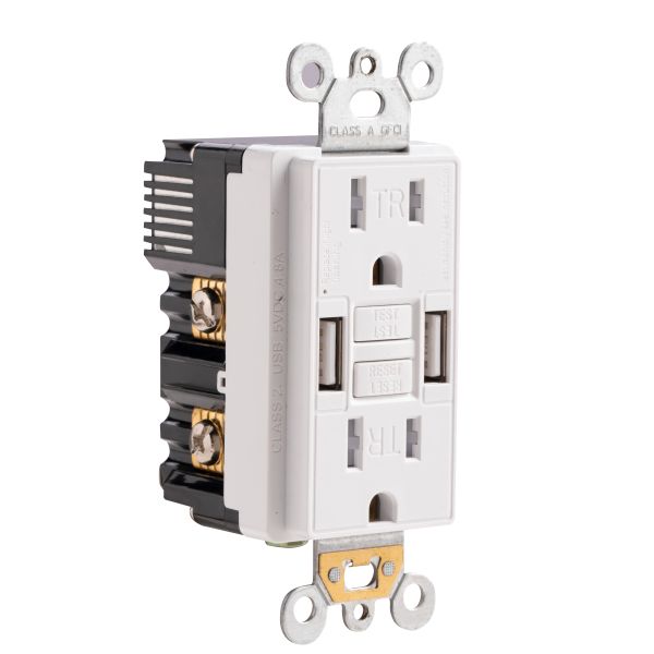 15A 125V GFCI Electrical Outlet Self-Test Dual USB Charging Ports Residential Receptacle Module