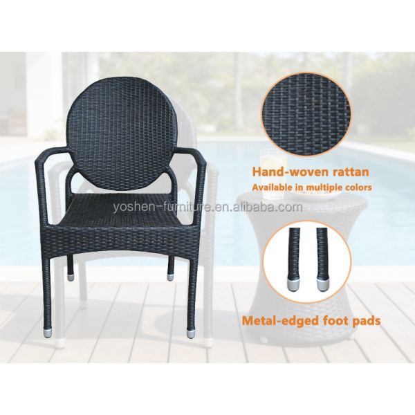 Yoshen French Bistro Chair Blue Outdoor Black Rattan Dining Arm Chair Lightweight Durable Stackable Contemporary Metal