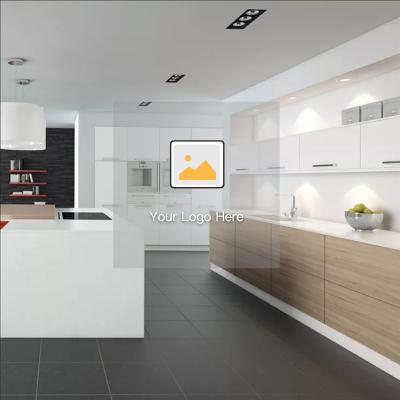 Wood Veneer Modular Kitchen Cabinets 18mm Melamine Board Marble Top Cupboard