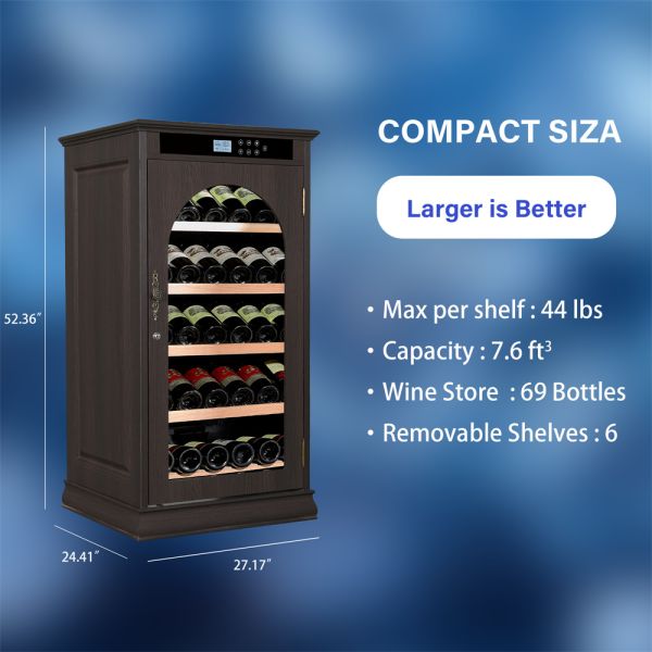 Dark Wood Wine Cooler Cabinet with Smart Touch Control and 36 Bottle Capacity