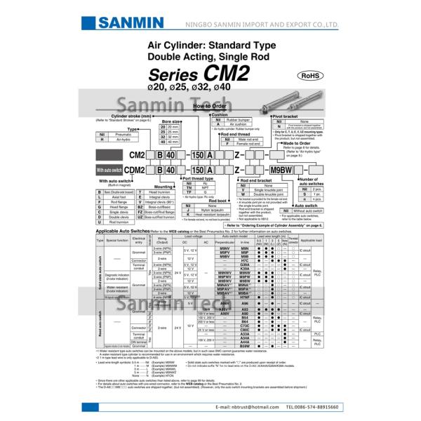 КМ2 стандартного типа цилиндра штанги пневматического цилиндра воздуха одиночного двойного действующего пневматического