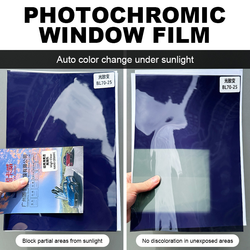 Photochromic Window Tint 2mil Self-Tinting VLT 70%-25% UV Reactive OEM