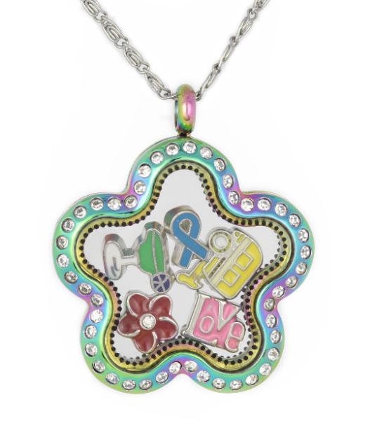 New 316L Stainless Steel Plum Blossom FIVE STAR ShapeD Floating Glass Locket Pendant