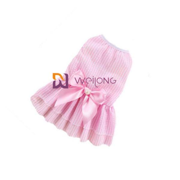 Customizable Color Poly cute dog dresses Satin Bow Cotton Seersucker